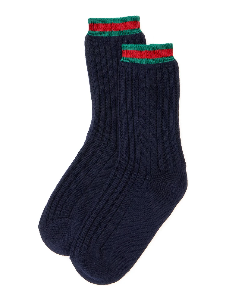 Blue Knit Socks with Web Detail on the Ankle in Cotton Baby alternative