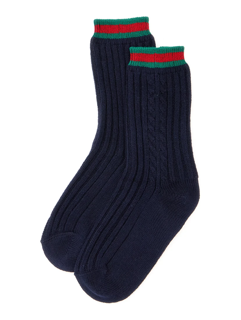 Blue Knit Socks with Web Detail on the Ankle in Cotton Baby