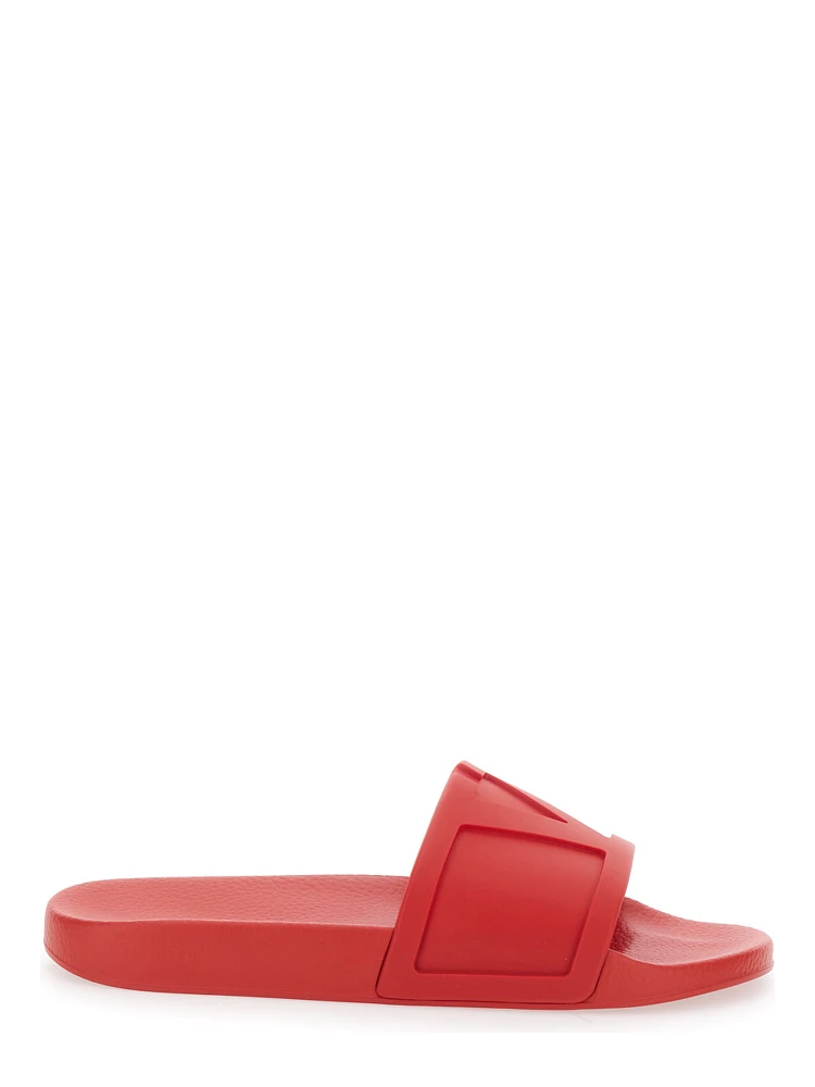 Red Sandals with Open Toe and Embossed Logo in Rubber Man