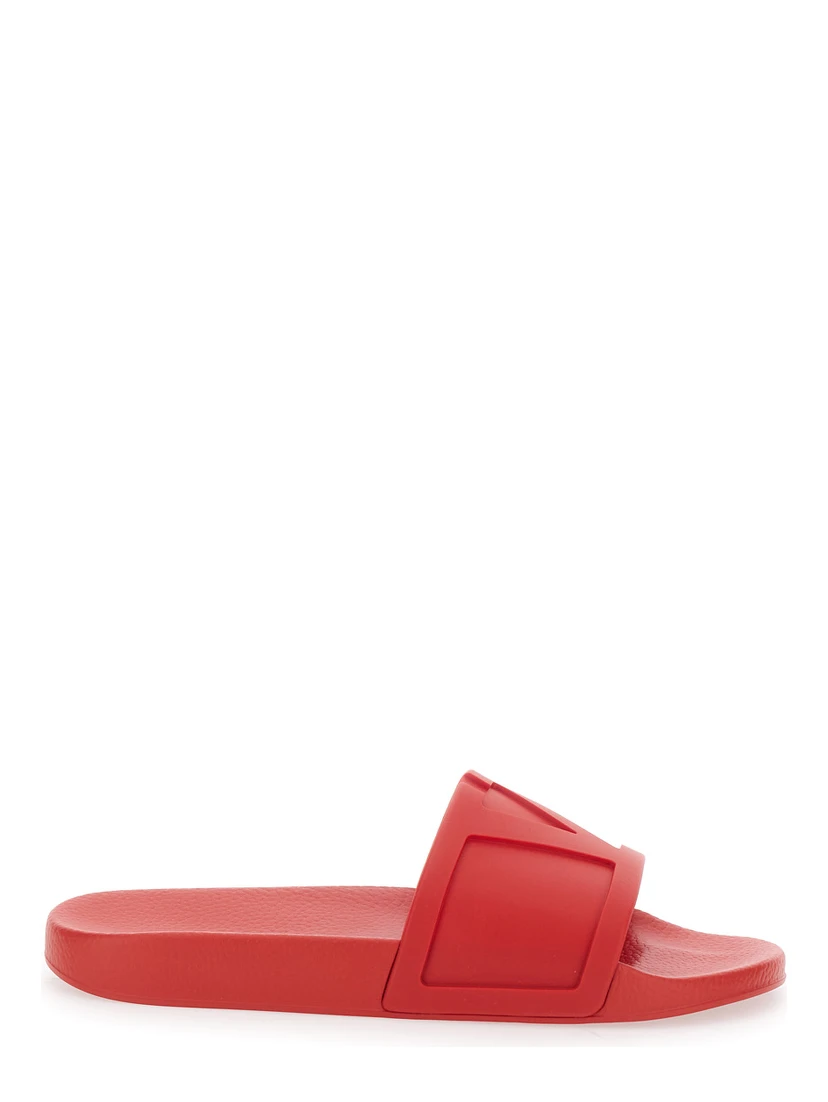 Red Sandals with Open Toe and Embossed Logo in Rubber Man