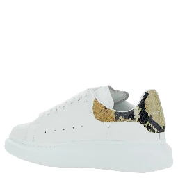 White Oversize Sneakers with Snake Print on the Heel in Leather Woman