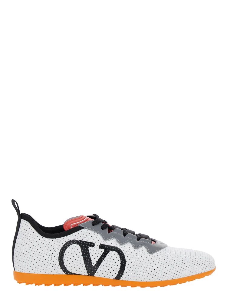 White Sneakers with Asymmetric Toe and VLogo Detail on the Side in Tech Fabric Man