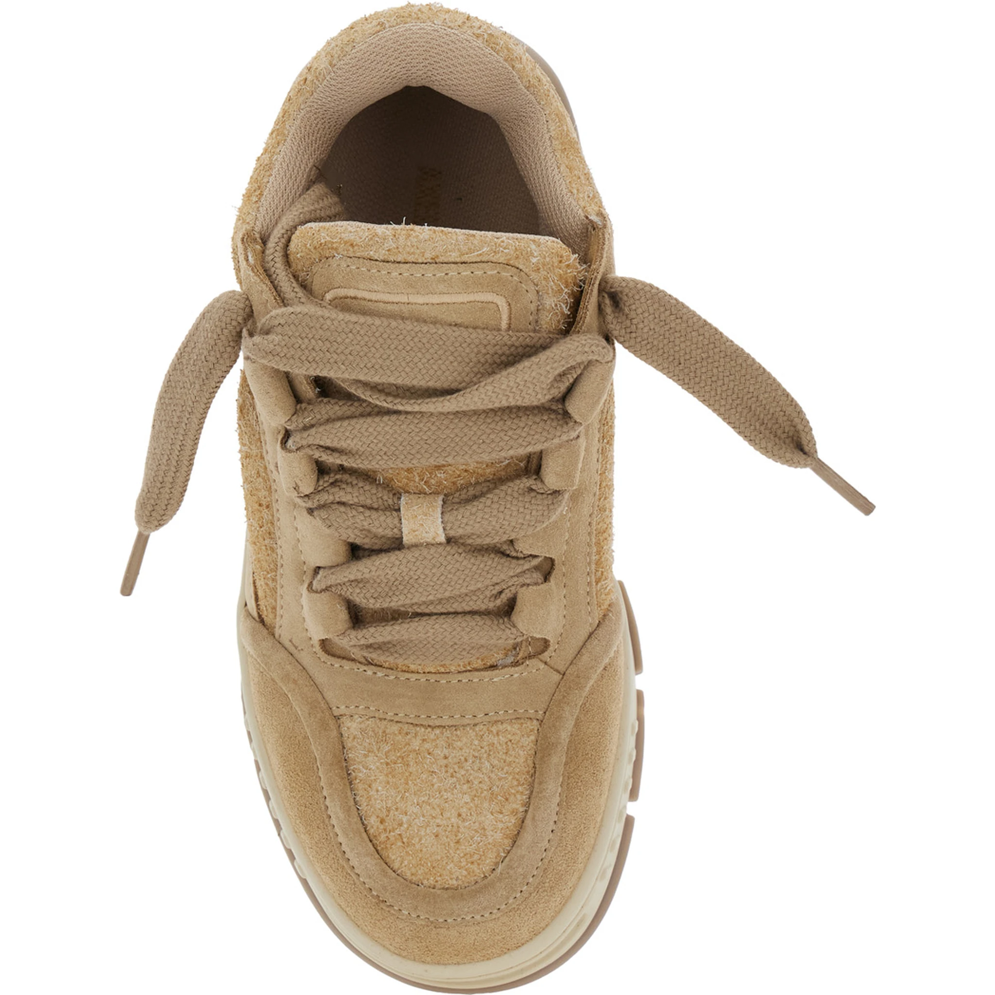 حذاء رياضي نسائي منخفض من Area Lo بيج اللون، مزين بشعار على اللسان ونعل سميك من مزيج الجلد.