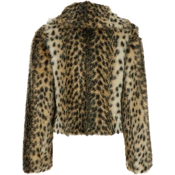 Brown Fur Coat with All-Over Leopard Print in Faux Fur Woman