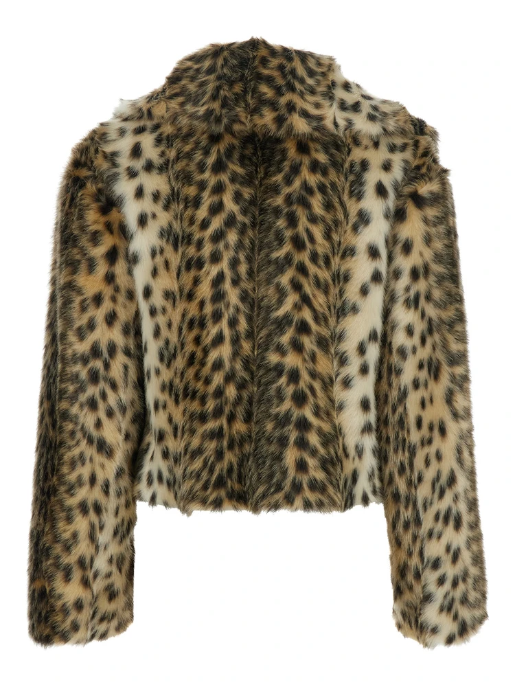 Brown Fur Coat with All-Over Leopard Print in Faux Fur Woman alternative