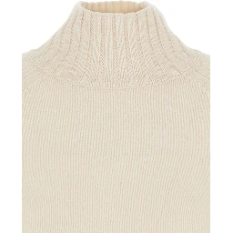 White High Neck Jumper with Ribbed Design in Cashmere Woman