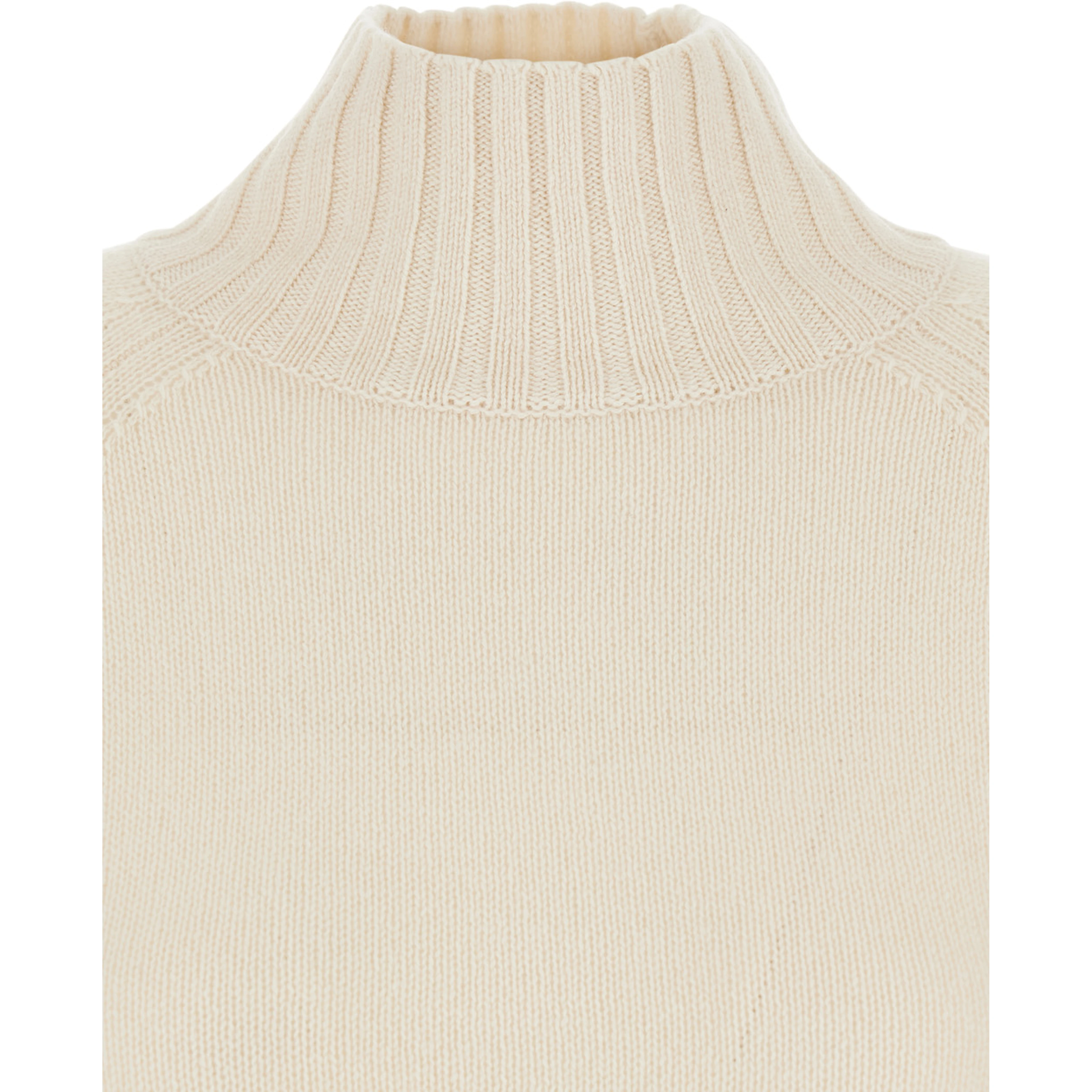 White High Neck Jumper with Ribbed Design in Cashmere Woman