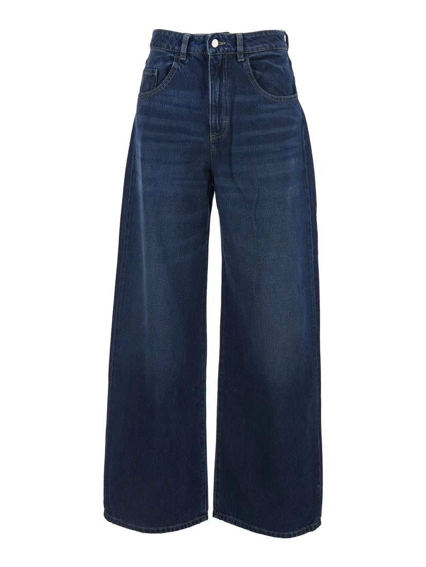 Poppy Blue Jeans with Logo Patch on the Rear and Belt Loops in Denim Woman