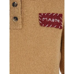Beige Polo Sweater with Classic Collar and Logo Patch on the Front in Cashmere Woman