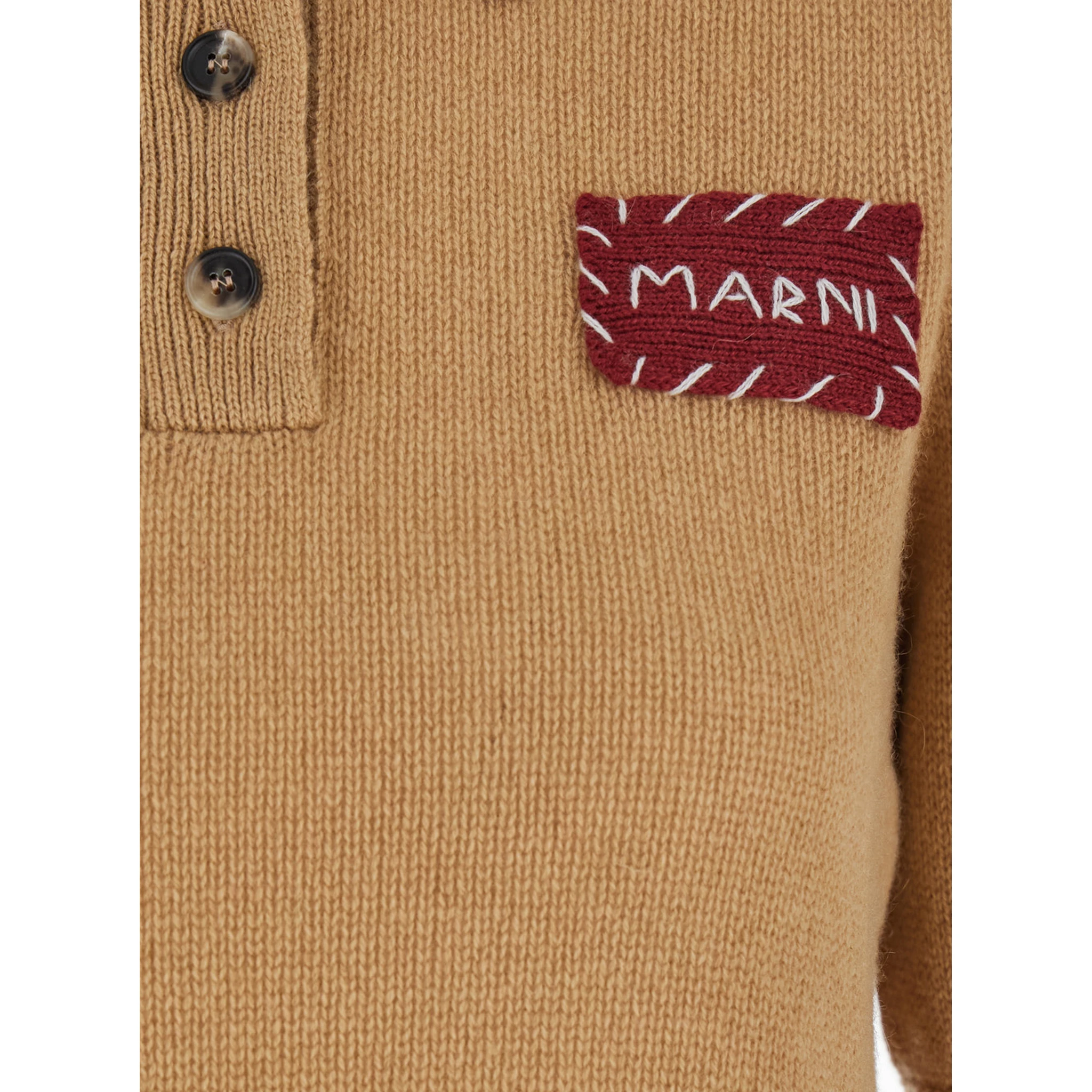 Beige Polo Sweater with Classic Collar and Logo Patch on the Front in Cashmere Woman