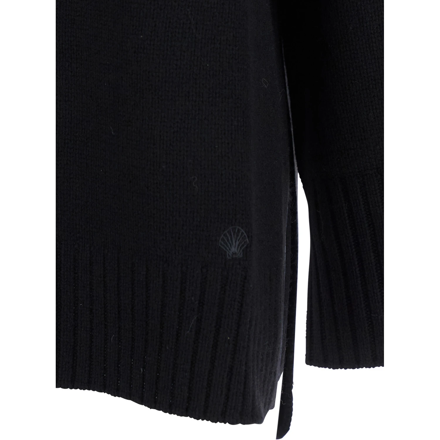 Black Crew Neck Sweater with Knitted Design in Wool Woman