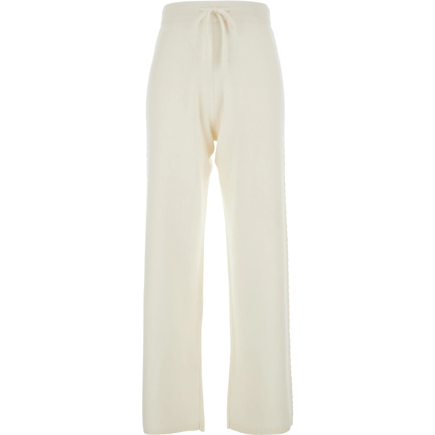 White Pants with Elastic Drawstring Waist in Cashmere Woman
