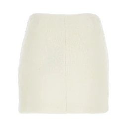White Mini Skirt with Hidden Side Closure in Fabric Woman