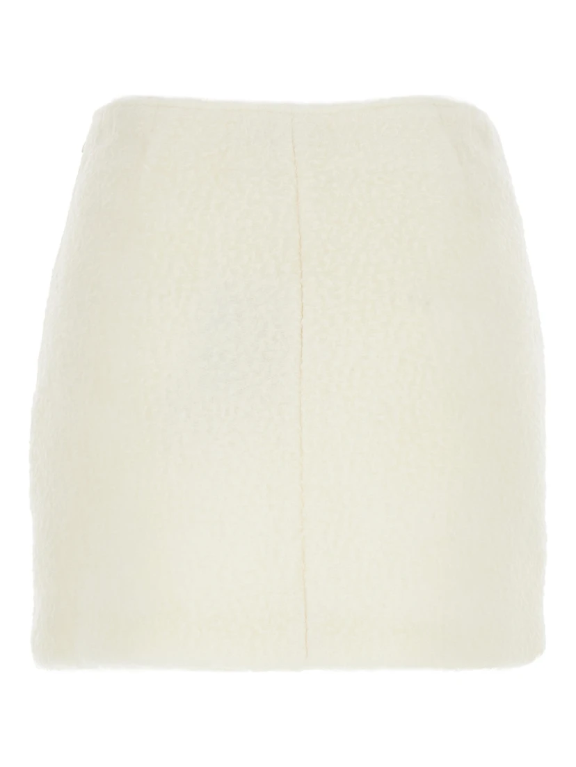 White Mini Skirt with Hidden Side Closure in Fabric Woman
