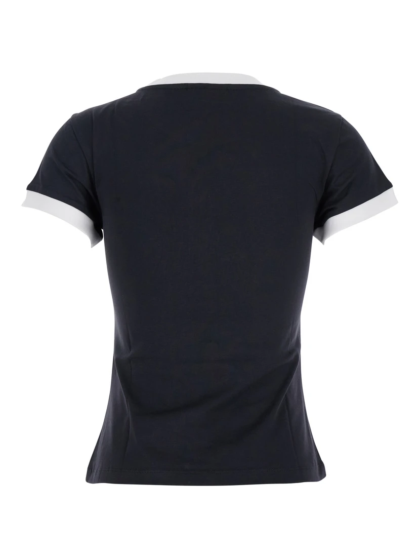 Black Crewneck T-Shirt with Maxi Logo on the Front in Cotton Jersey Woman