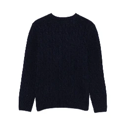 Blue Sweater with Round Neck and Pony Embroidery on the Front in Wool and Cashmere Boy