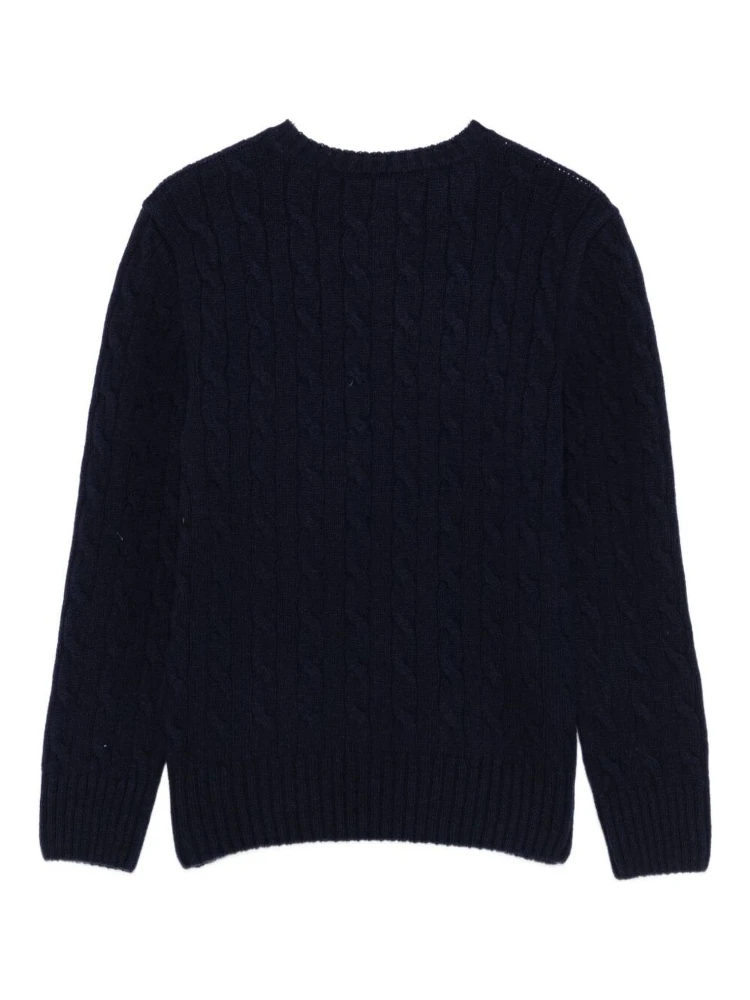 Blue Sweater with Round Neck and Pony Embroidery on the Front in Wool and Cashmere Boy alternative