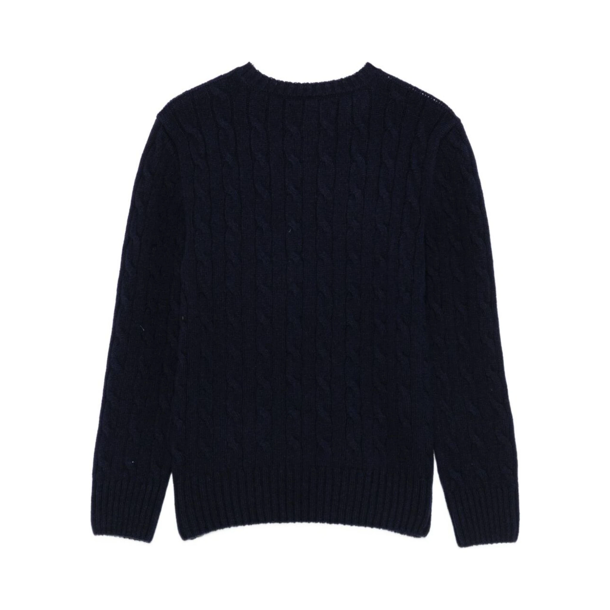 Blue Sweater with Round Neck and Pony Embroidery on the Front in Wool and Cashmere Boy