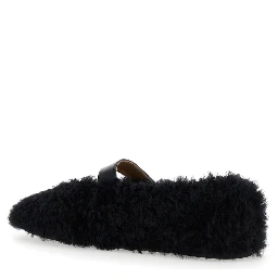 Black Ballerinas with Shearling Design and Buckle in Leather Woman