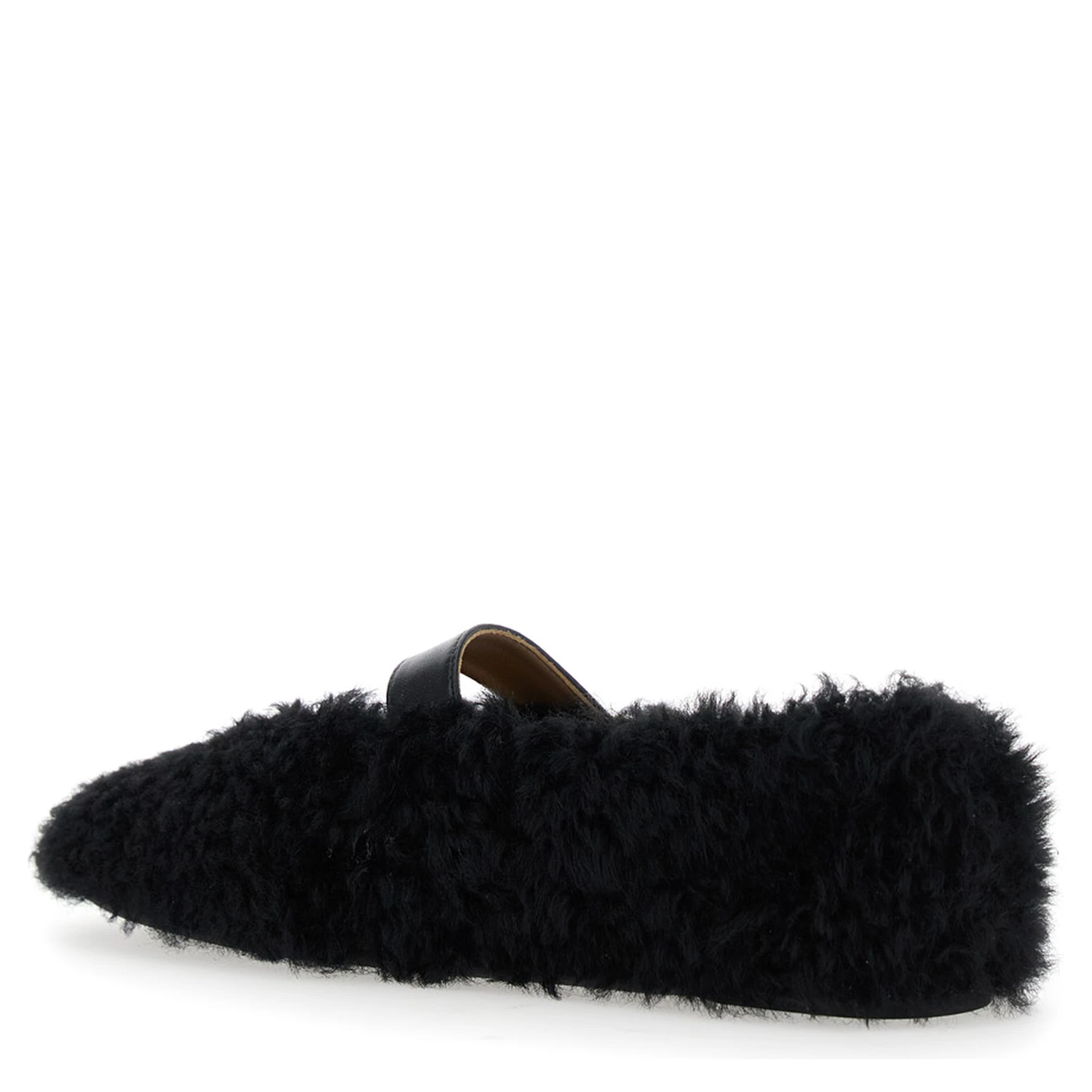 Black Ballerinas with Shearling Design and Buckle in Leather Woman