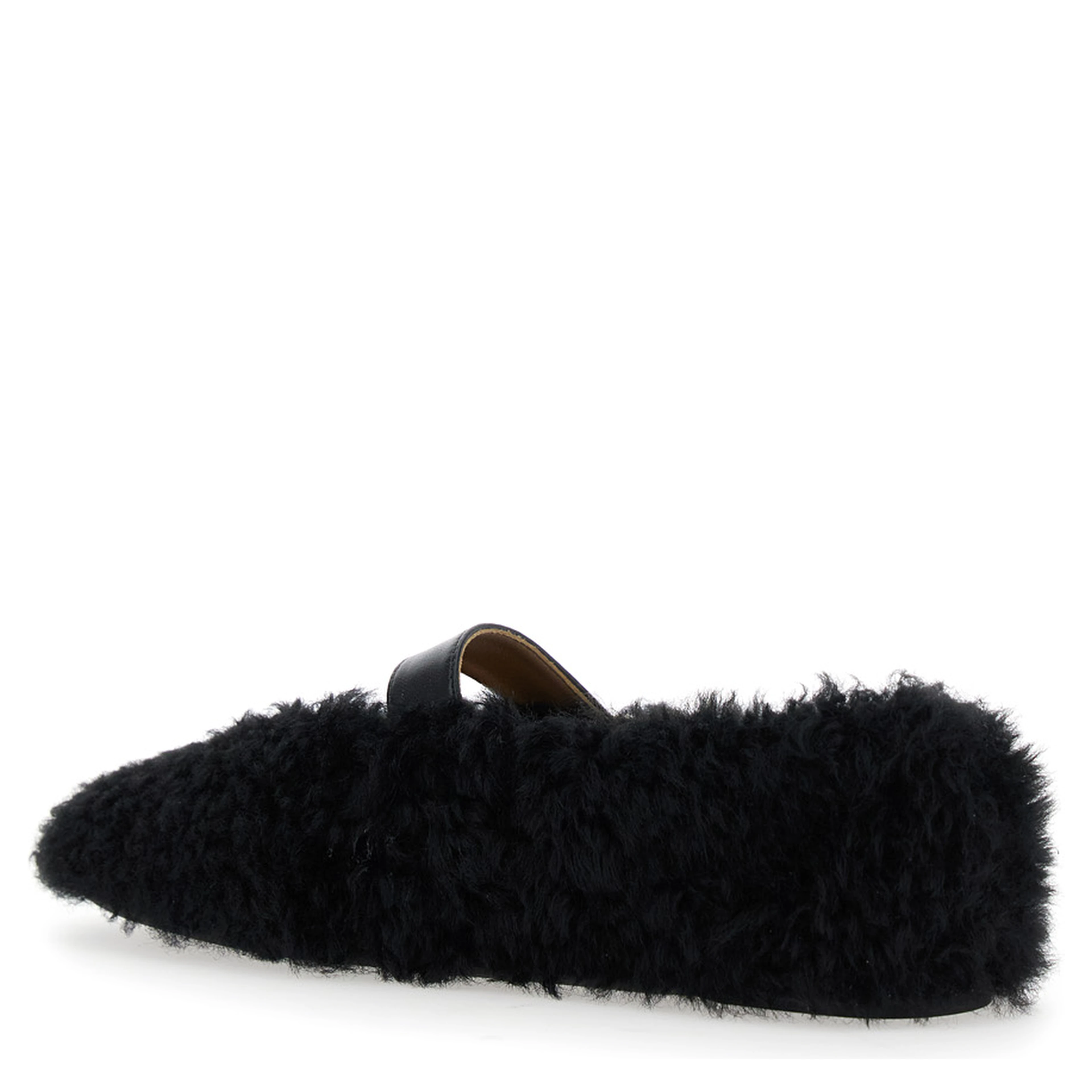 Black Ballerinas with Shearling Design and Buckle in Leather Woman