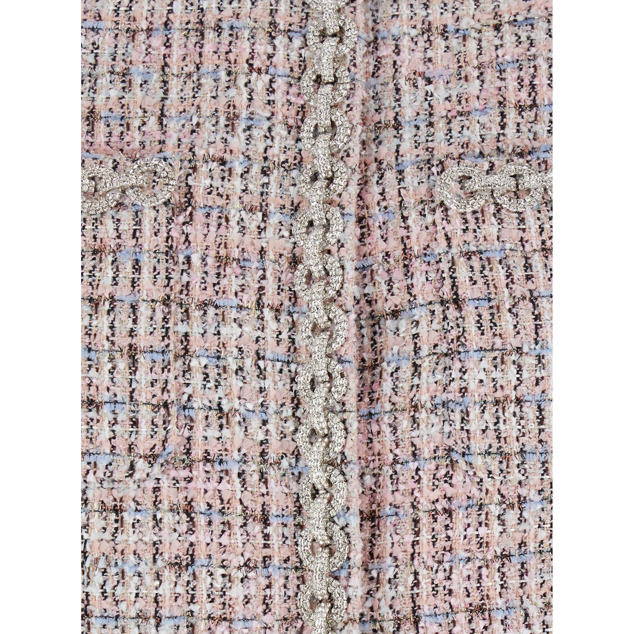 Pink Crewneck Jacket with Crystal Embellishments and Ecofur Cuffs in Tech Fabric Woman