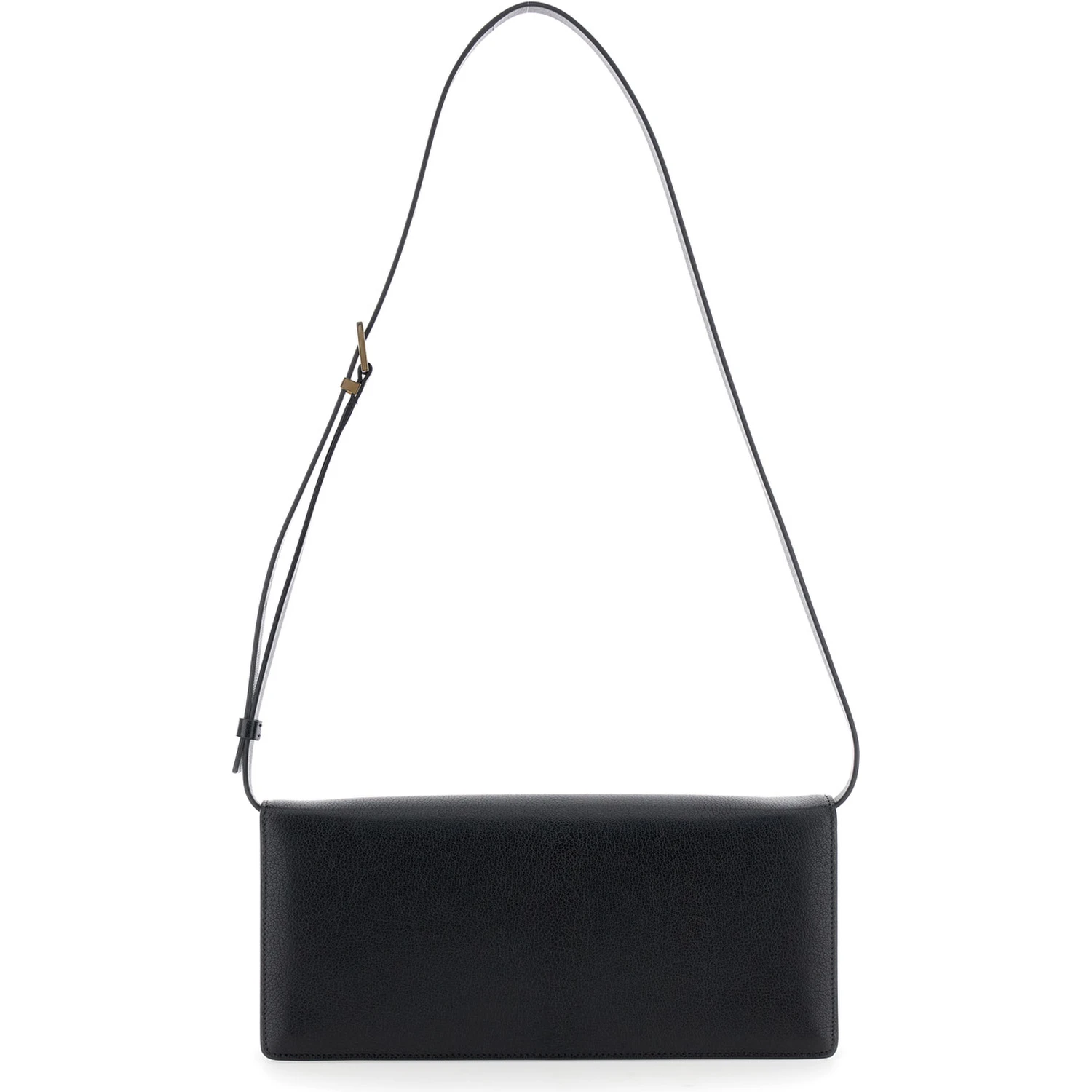 Black Crossbody Bag with Adjustable Shoulder Strap and T Plaque Closure in Grained Leather Woman