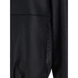 Black Shearling Jacket with Dropped Shoulders and FF Patch on the Rear in Leather Man