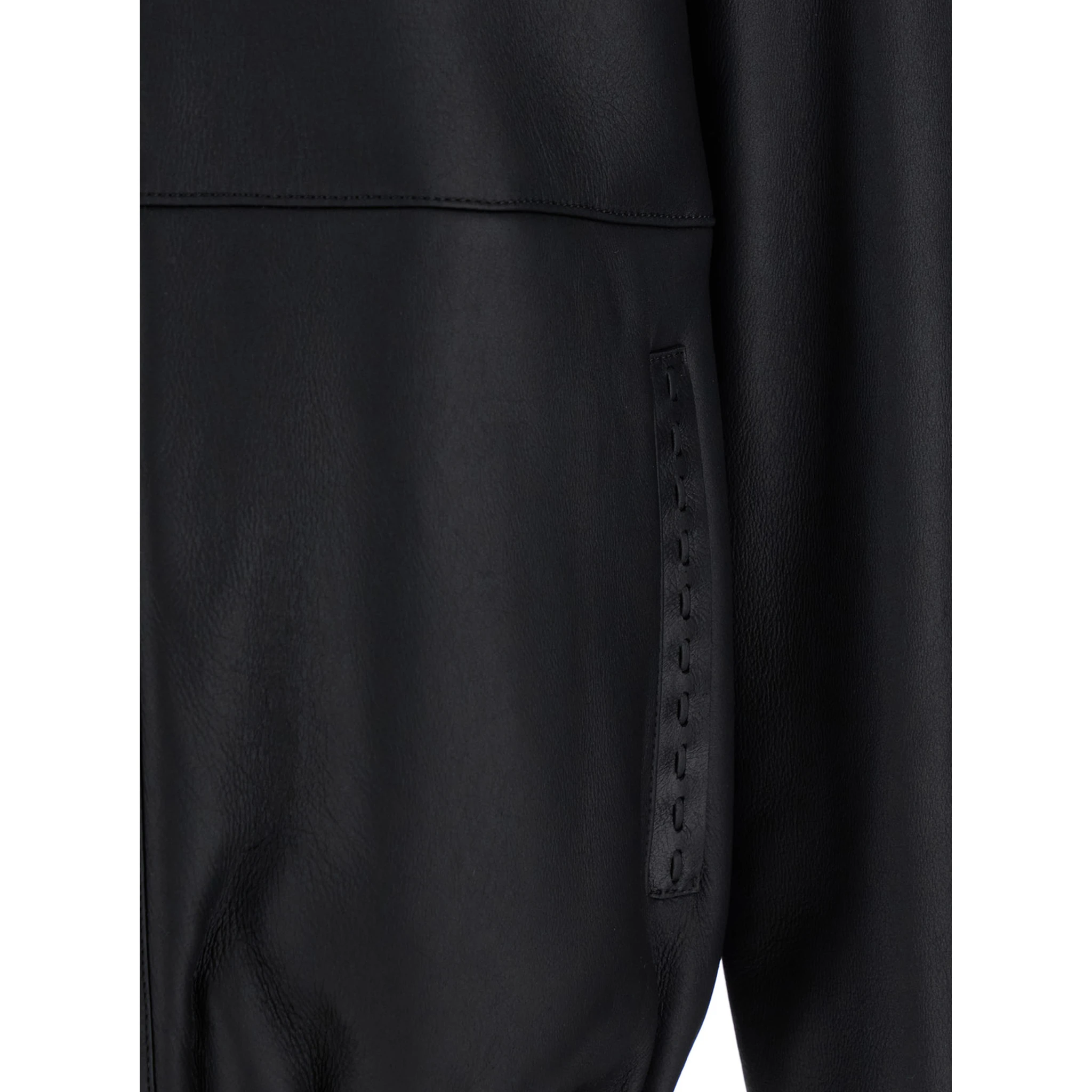 Black Shearling Jacket with Dropped Shoulders and FF Patch on the Rear in Leather Man