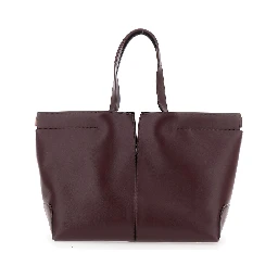 Bordeaux Tote Bag with Two Top Handles and Embossed Logo Lettering on the Front in Leather Woman