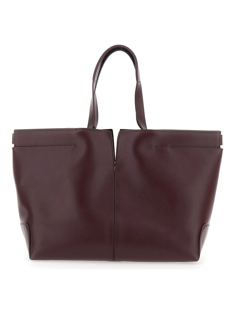 Bordeaux Tote Bag with Two Top Handles and Embossed Logo Lettering on the Front in Leather Woman alternative