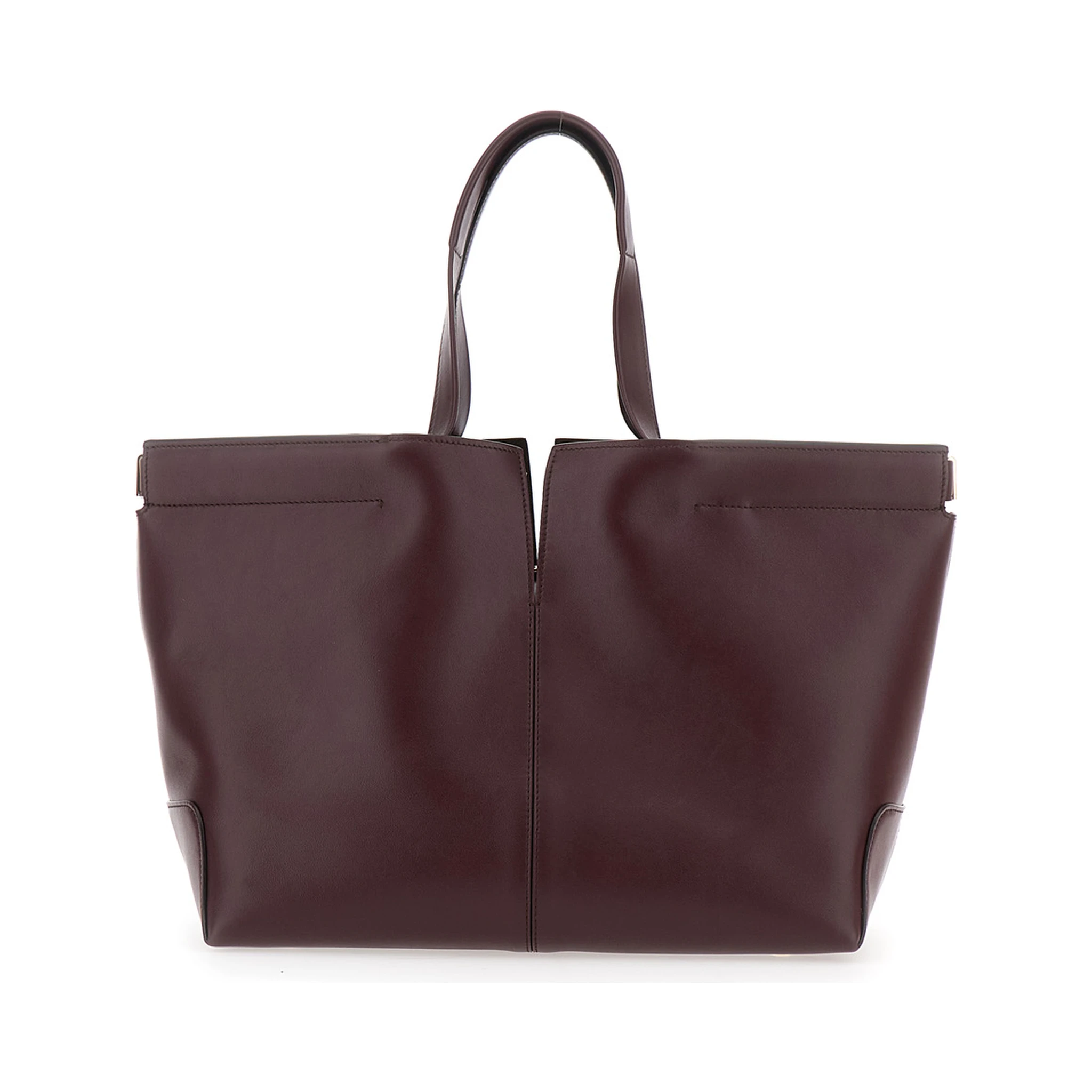Bordeaux Tote Bag with Two Top Handles and Embossed Logo Lettering on the Front in Leather Woman