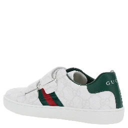 Plastic White Low Top Sneakers with Web Detail on the Side in GG Canvas Boy