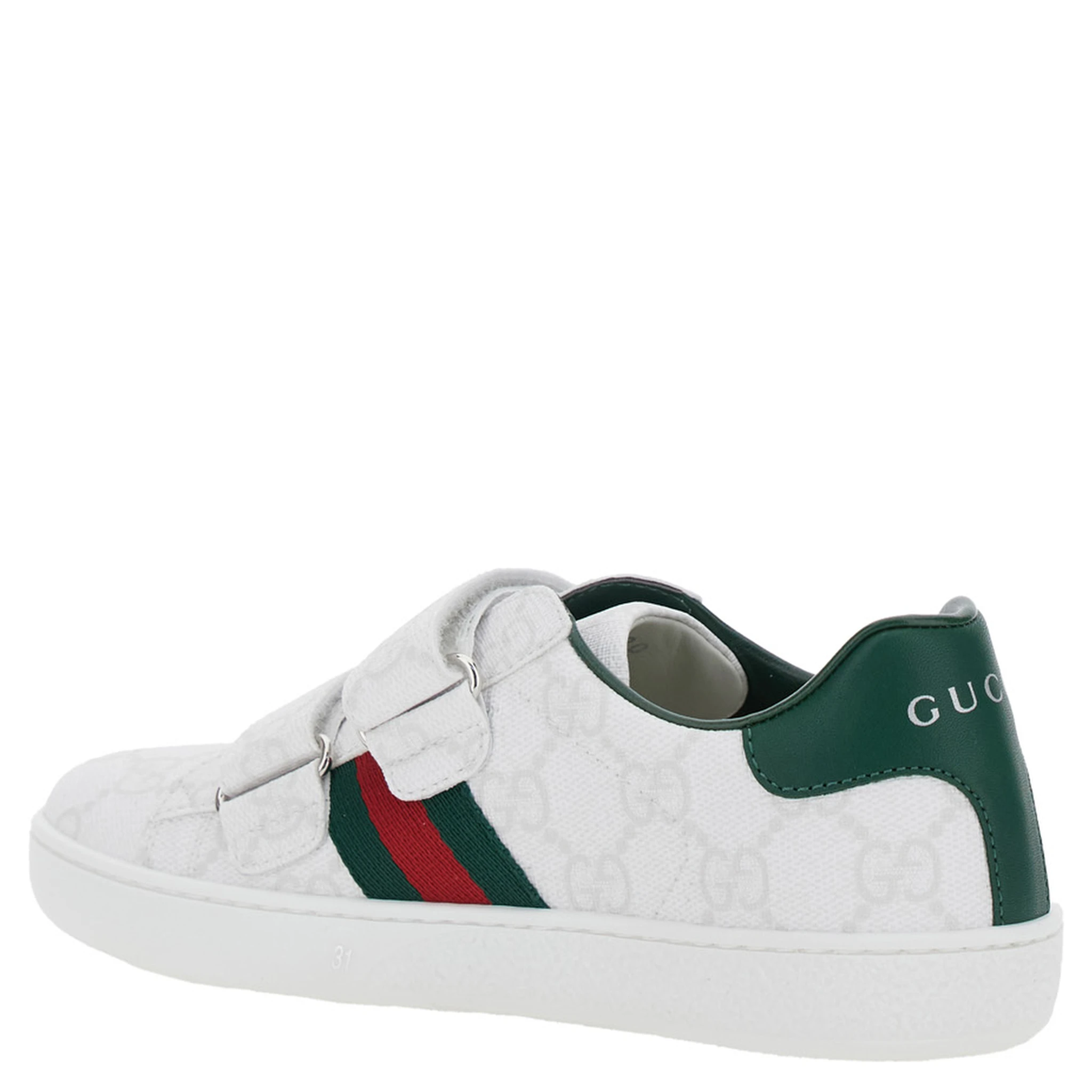 Plastic White Low Top Sneakers with Web Detail on the Side in GG Canvas Boy