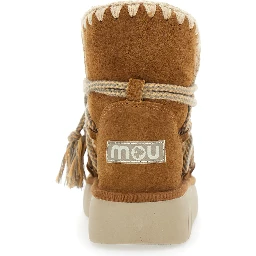 Beige Ankle Boots with Lace Closure and Tassel Detail in Leather Woman