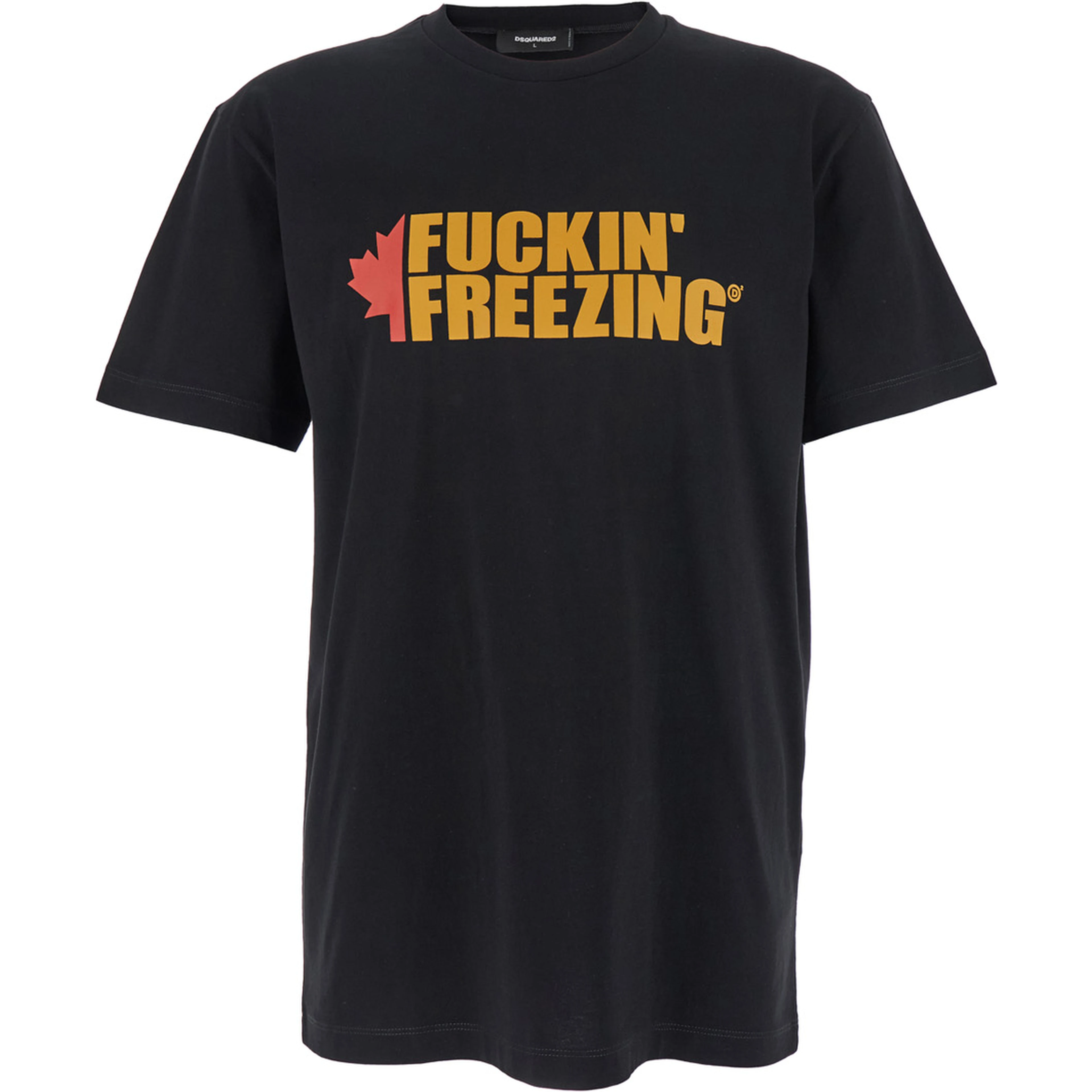 Black Crewneck T-Shirt with Print on the Front and Logo Lettering on the Rear in Cotton Man