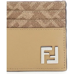 Beige Card Holder with FF Plaque on the Front in Leather Man