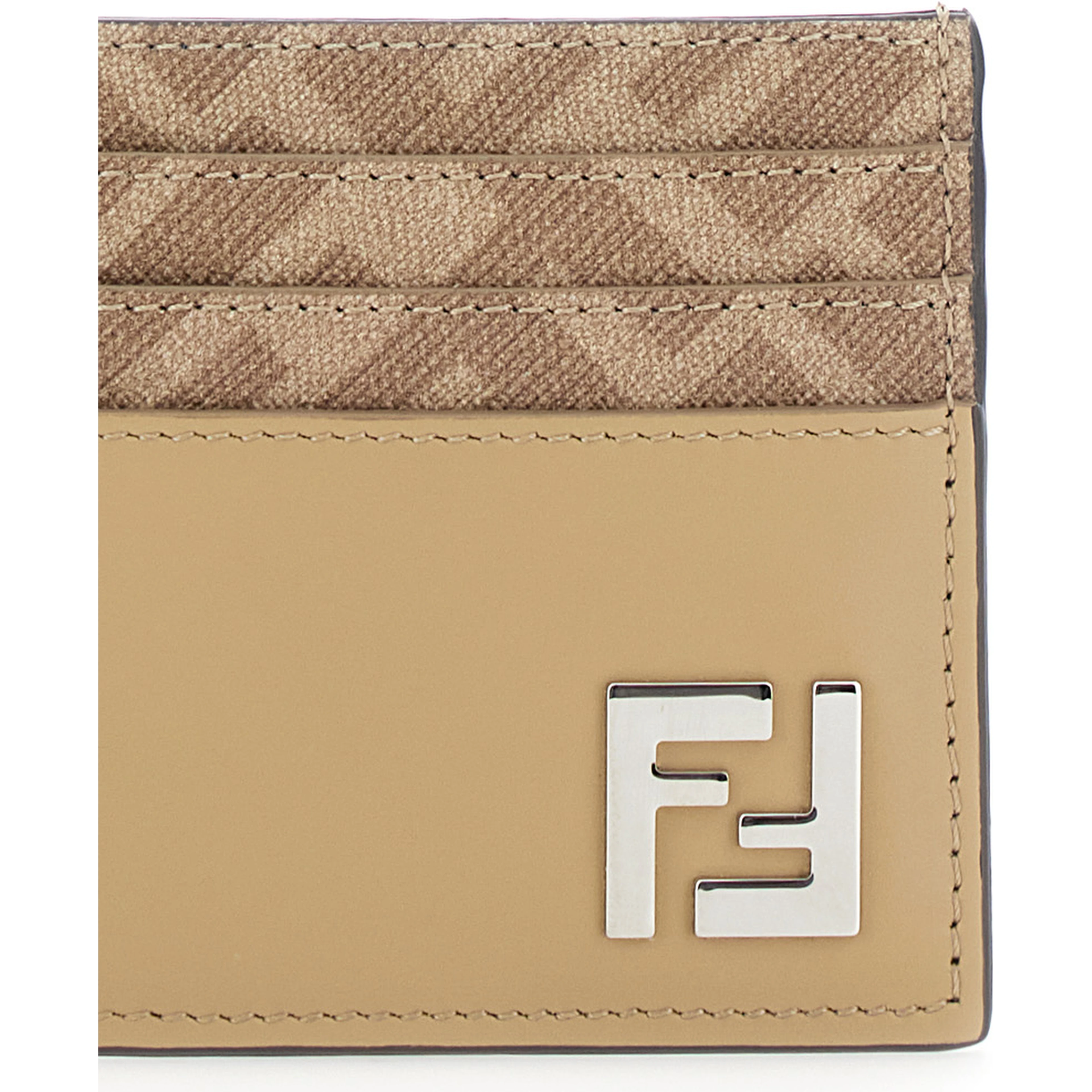 Beige Card Holder with FF Plaque on the Front in Leather Man