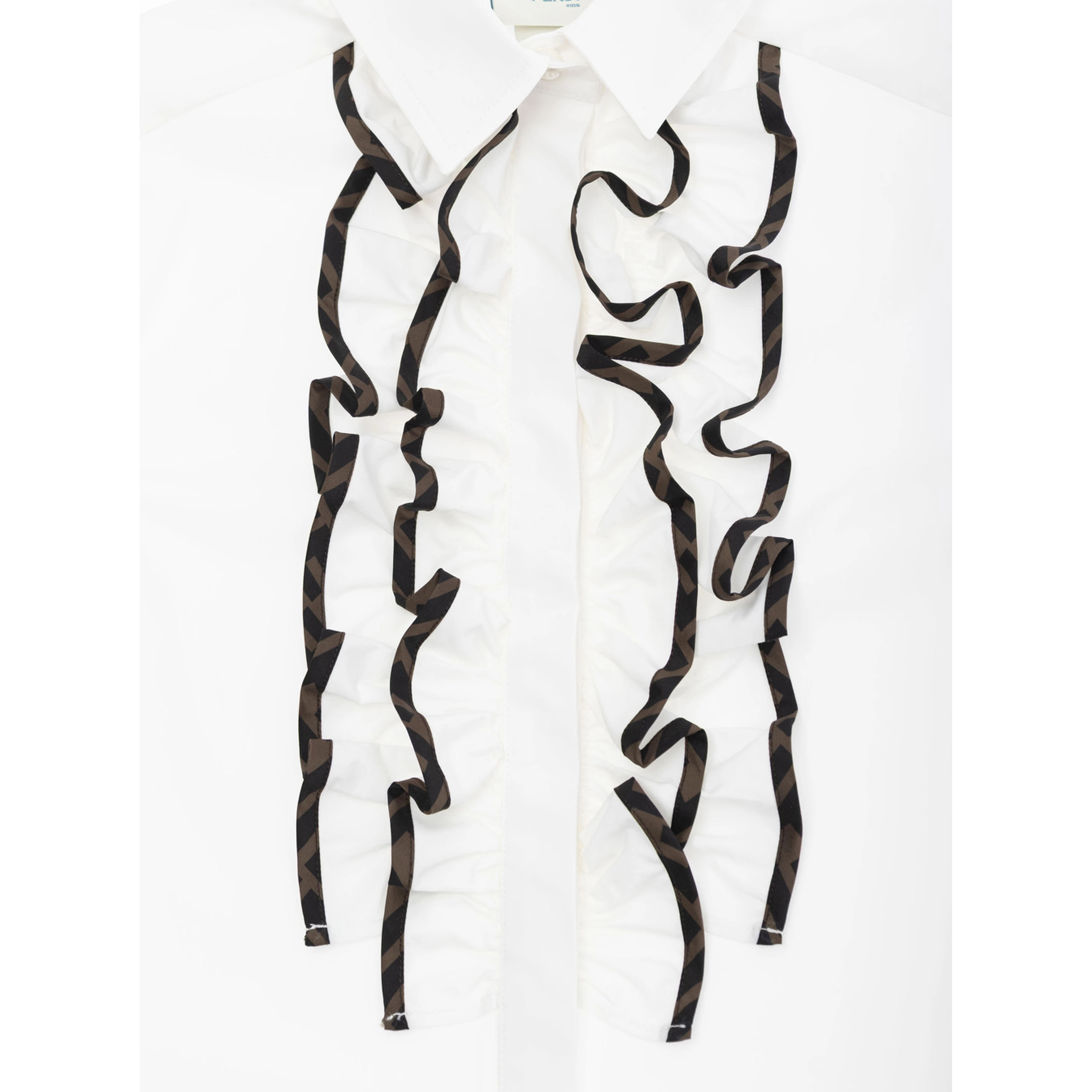 White Shirt with Classic Collar and Contrasting Ruched Detail in Cotton Girl