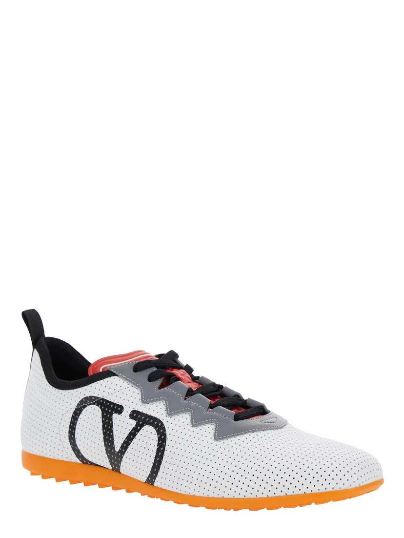 White Sneakers with Asymmetric Toe and VLogo Detail on the Side in Tech Fabric Man