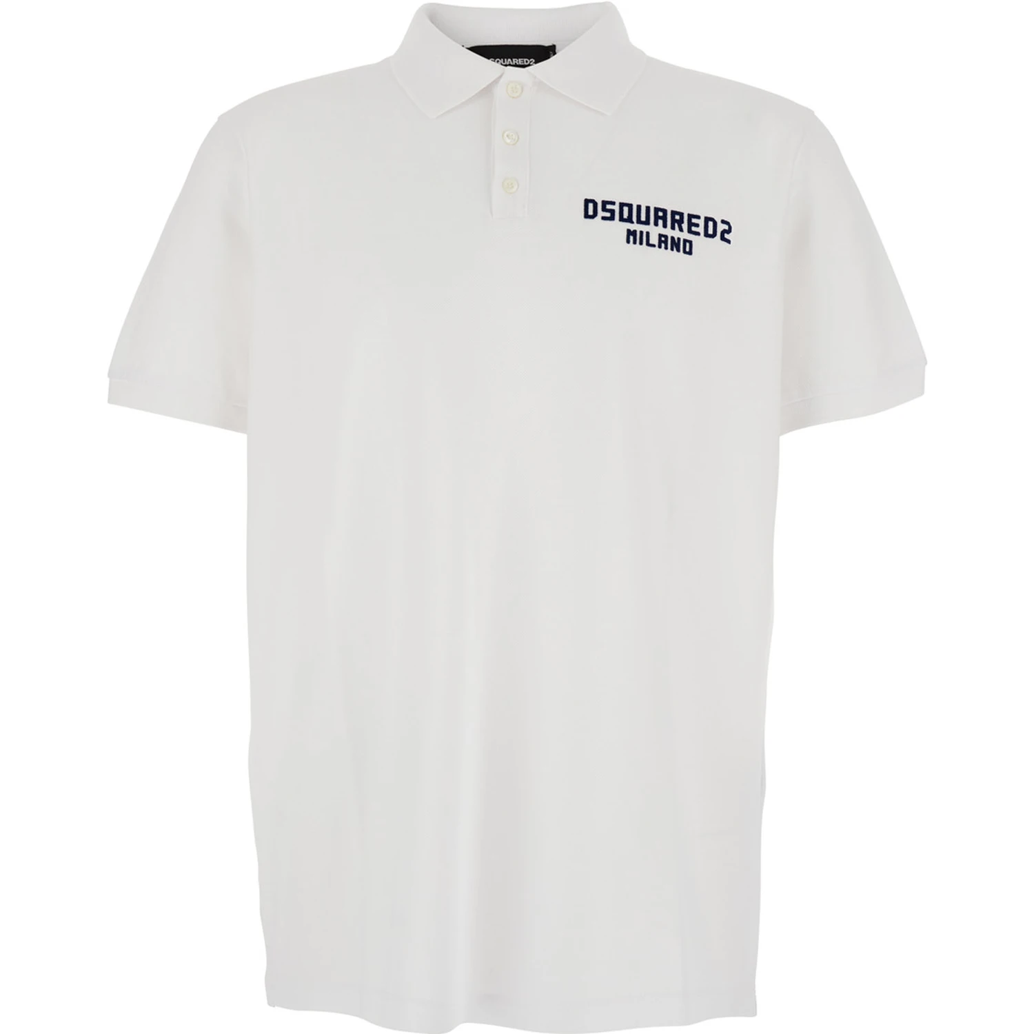 White Polo Shirt with Classic Collar and Logo Lettering on the Front in Cotton Man