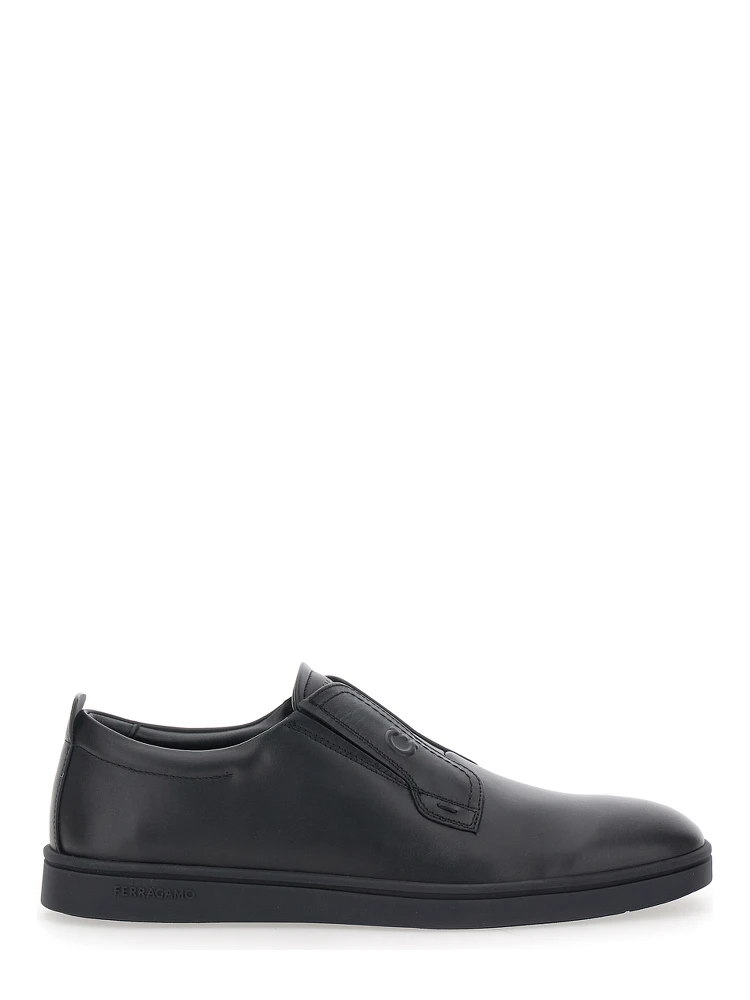 Alfie Black Sneakers with Gancini Detail on the Side and Embossed Logo Lettering on the Side in Leather Man