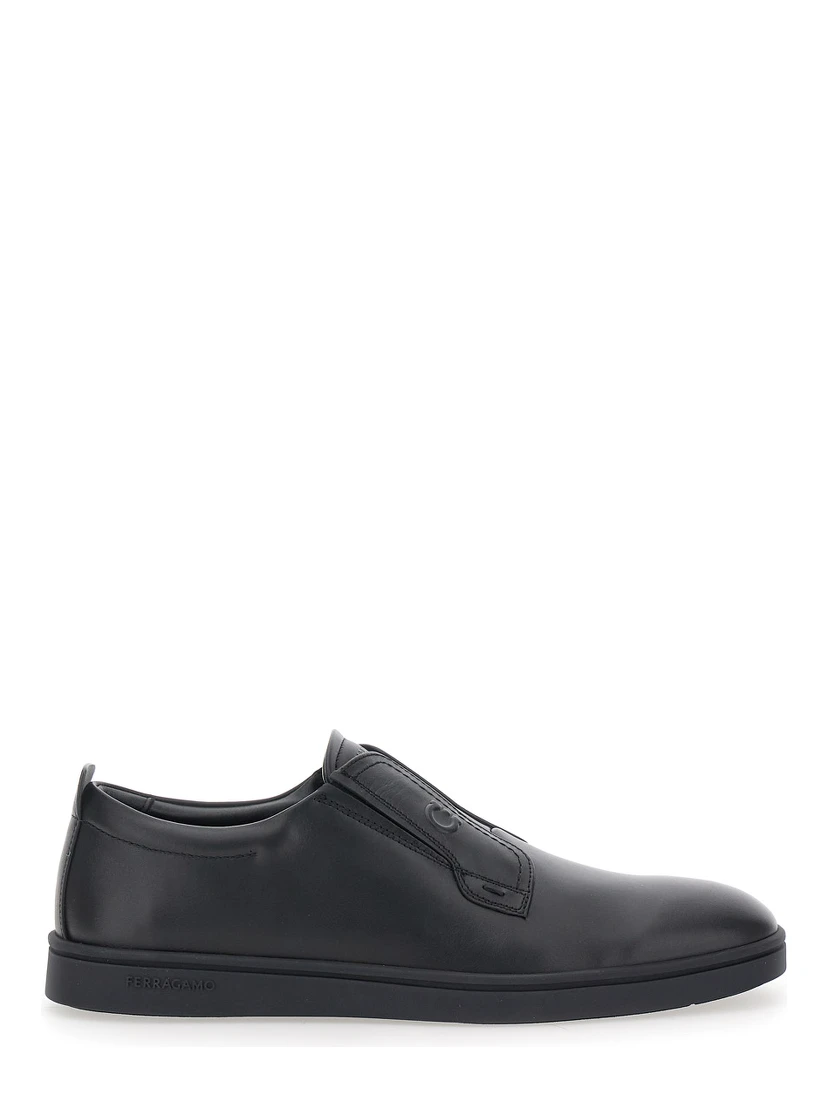 Alfie Black Sneakers with Gancini Detail on the Side and Embossed Logo Lettering on the Side in Leather Man