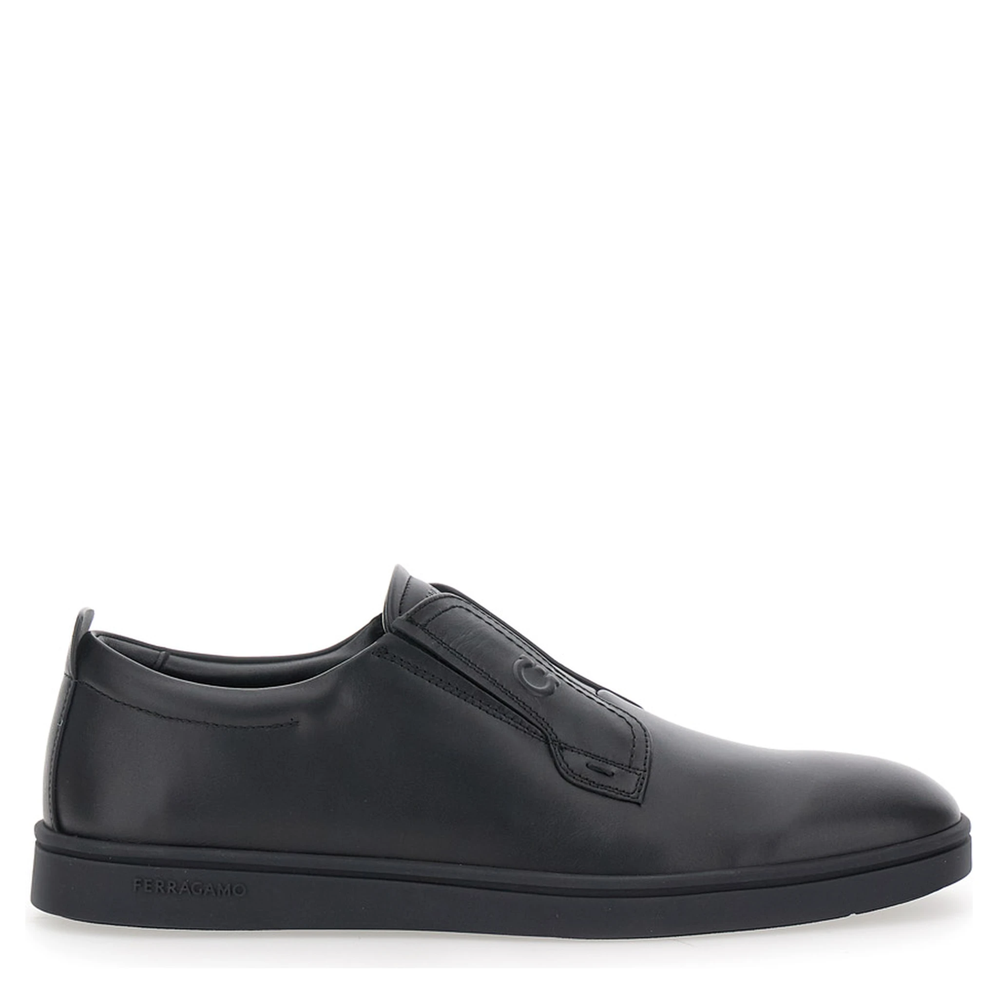 Alfie Black Sneakers with Gancini Detail on the Side and Embossed Logo Lettering on the Side in Leather Man