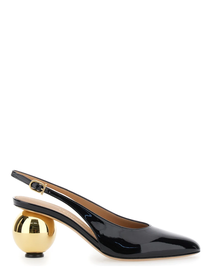 Tessie Black Slingback Pumps with Spherical Heel in Patent Leather Woman