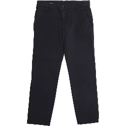 Blue Trousers with Belt Loops and Logo Plate on the Back in Cotton Boy