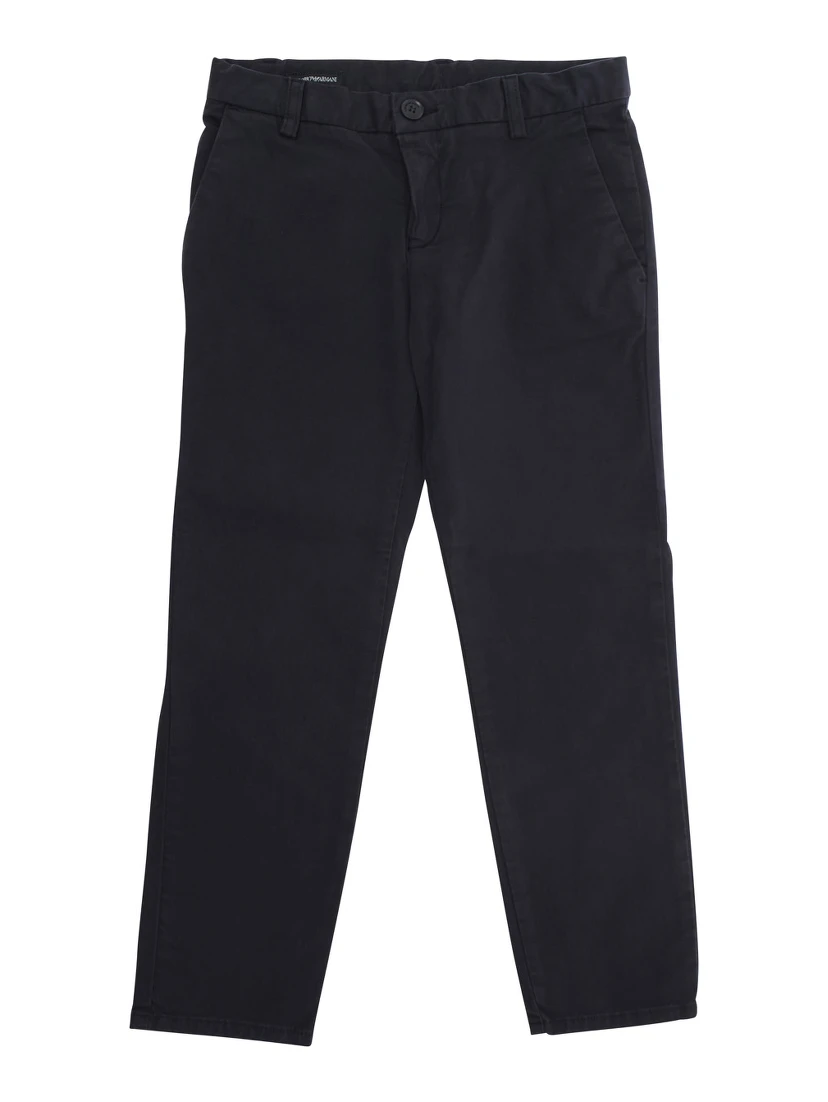 Blue Trousers with Belt Loops and Logo Plate on the Back in Cotton Boy