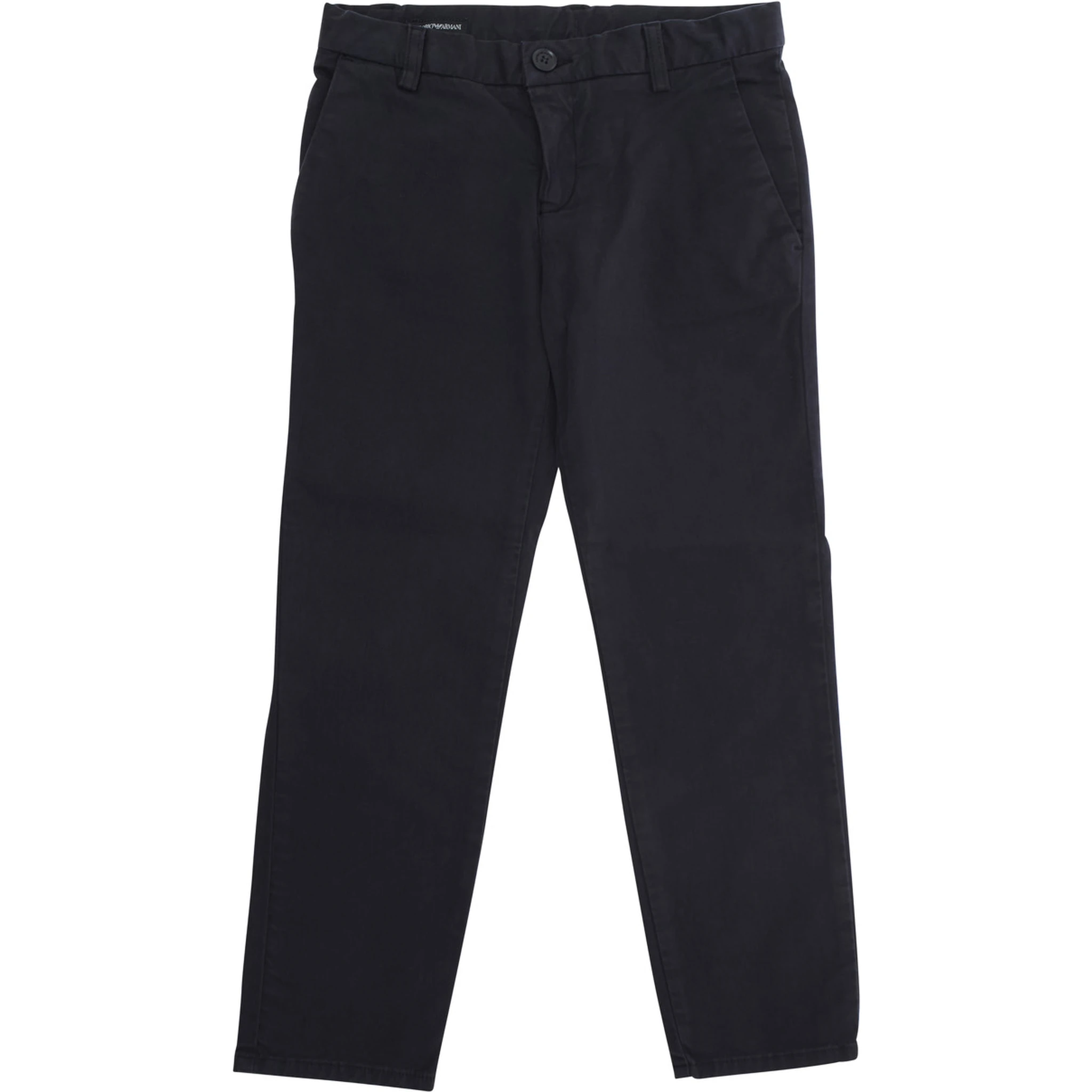Blue Trousers with Belt Loops and Logo Plate on the Back in Cotton Boy