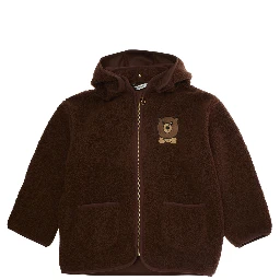 Brown High Neck Sweatshirt with Logo Patch on the Front in Faux Fur Girl