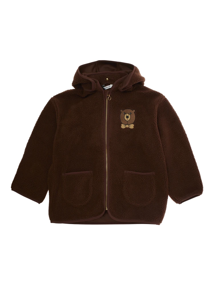 Brown High Neck Sweatshirt with Logo Patch on the Front in Faux Fur Girl